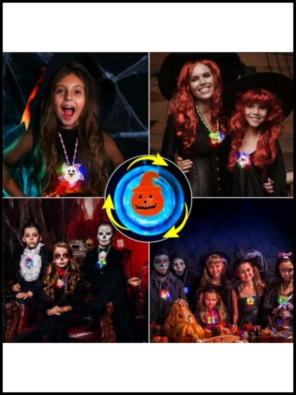 15 Pack Halloween Spin LED Necklaces Party Favors Kids Toys Light Up Glow in